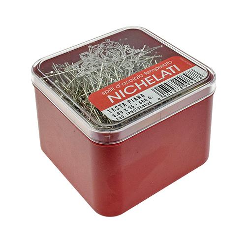 B44 - Spilli Testa Piana in Acciaio Temperato Nichelato per Pellicciai (500 gr) - Made in Italy (0.80X35mm)
